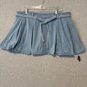 American Eagle Women's 14 Mini Skort Light Wash Pleated Mid-Rise Tie Waist NWT